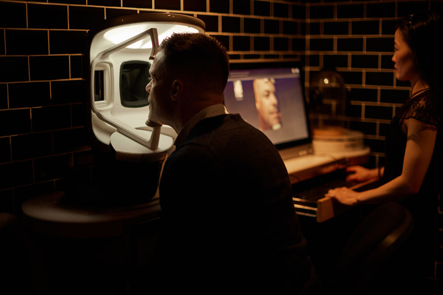 Sydney man receiving in-depth skin diagnostic to identify treatment plan