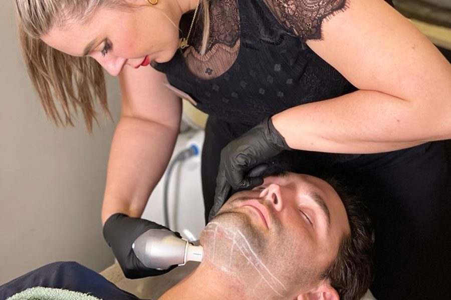 Ultraformer in use treating man's double chin